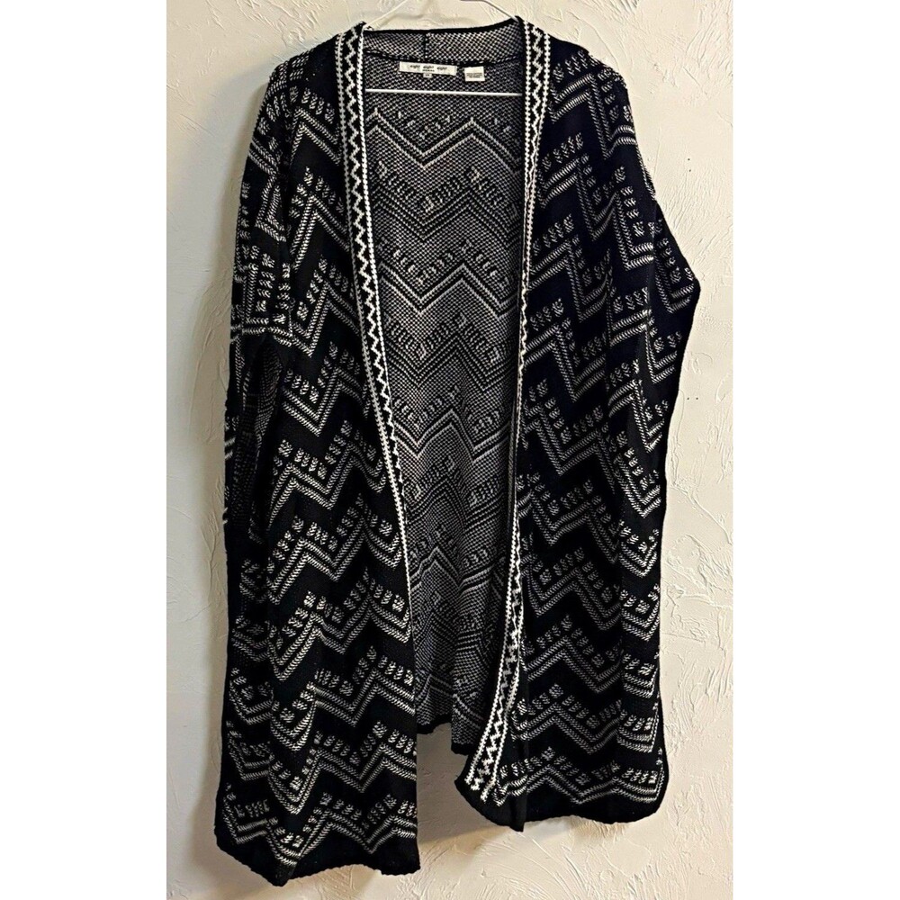 eight eight eight WOMAN 1X Black White Geometric Cotton Open Cardigan